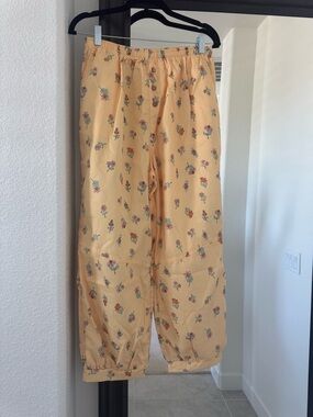 Women's Yellow Floral Elastic-Waist Casual Pants